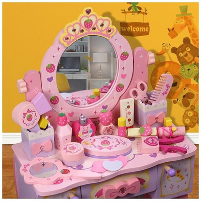 Comò In Legno Giocattolo Rosa Imitazione Trucco Set Da Tavola Giocattolo Giornata Internazionale [ b]