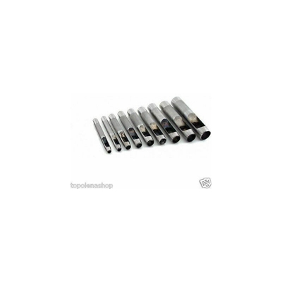 Fustelle In Acciaio Set 9 Pz Per Cuoio Lamiere Stoffa Plastica Legno Punzoni