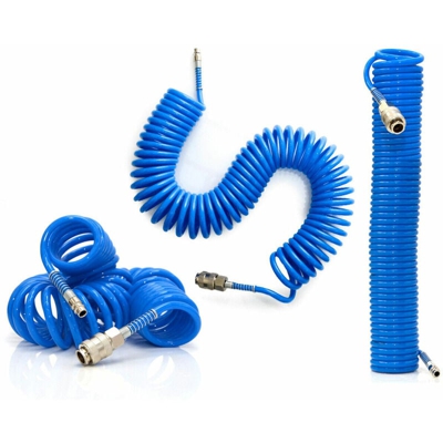 Tubo Aria Compressa Spirale 10 Metri Flessibile Per Compressore Raccordo Blu