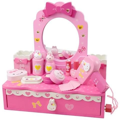 Comò In Legno Giocattolo Rosa Imitazione Trucco Set Da Tavola Giocattolo Giornata Internazionale [ e]