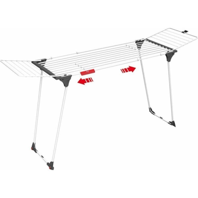 157231 Infinity - Stendibiancheria in acciaio allungabile, spazio totale da appendere 27 metri, supporto per piccoli oggetti, dimensioni aperte 186