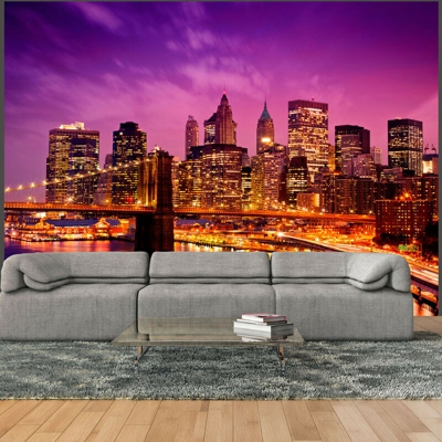 Artgeist - Fotomurale - Manhattan e il Ponte di Brooklyn di notte - 350x270