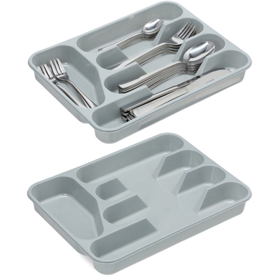 Portaposate, Ste da 2, Divisore per Posate da Cassetto, 5 Scomparti, Utensili Cucina, HLP 4x25x33 cm, Grigio