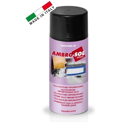 COLLA SPRAY MULTIUSO RIPOSIZIONABILE TRASPARENTE 400ml 'AMBRO-SOL' MADE IN ITALY
