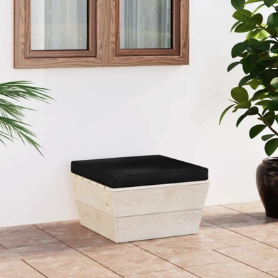 vidaXL Ottomana da Giardino su Pallet con Cuscino in Legno di Abete - Nero