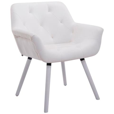 Sedia Poltroncina Cassidy con Fodera in Similpelle - Sedia Ospite rétro, Gambe in Legno - Sedia Poltroncina Sala Attesa Imbottita e con Braccioli Bianco Telaio: Bianco (Rovere)