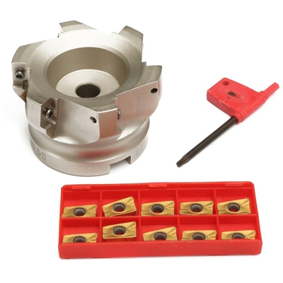 Drillpro - 1PC Cutter BAP 400R-80-27-6F 6Flute Indexable Face End Mill Flat T15 Chiave con 10 pezzi APMT1604PDER inserti in metallo duro
