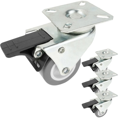 Rotelle doppio pivotanti ruote industriale di PU e PVC grigio con freno 50 mm 4 pack - Primematik