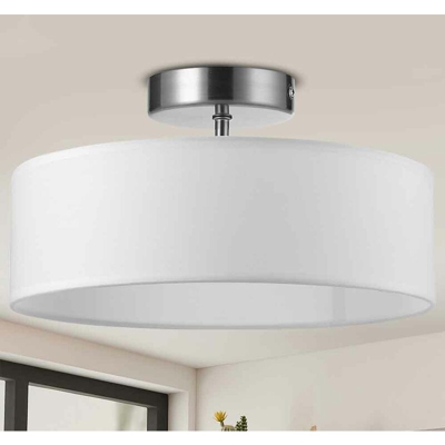 Lampadario Plafoniera 40cm Tessuto e Acciaio 3 Luci E14 Design Moderno Bianco