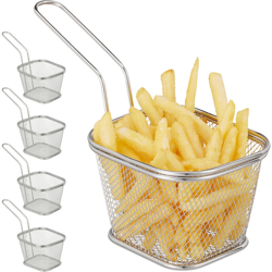 Set da 5 Cestelli per Frittura, Acciaio Inossidabile, Mini Cesti per Servire o Friggere, Patatine etc., Grigio características