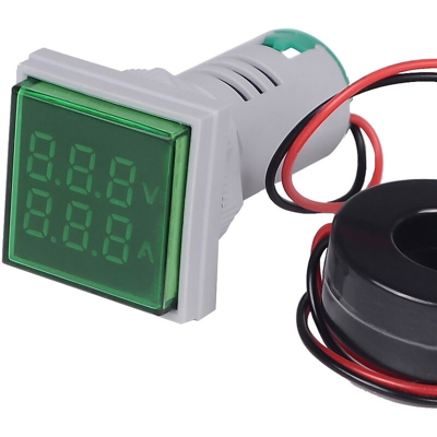 Mini quadrato LED Voltmetro digitale Amperometro Segnale luminoso Indicatore misuratore di corrente AC 60-500V 0-100A,Verde,