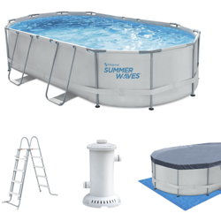 piscina fuori terra ovale 488x305x107 cm - completa di scaletta, copertura, tappeto e filtro a cartuccia - summer waves active frame características