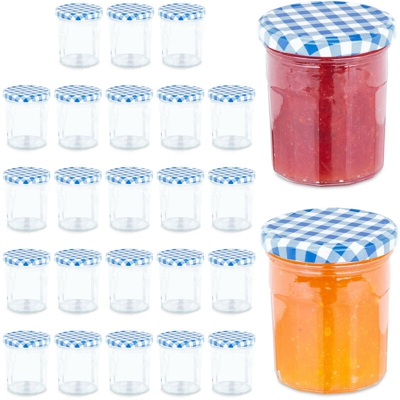 Set da 25 Barattoli per Conserve, Coperchio a Vite Ermetico, Confetture e Sughi, 250 ml, Blu