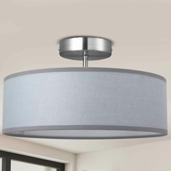 Lampadario Plafoniera 40cm Tessuto e Acciaio 3 Luci E14 Design Moderno Grigio características