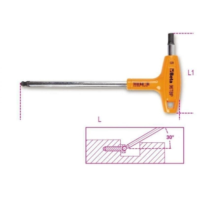 Beta - CHIAVI MASCHIO ESAGONALE PIEGATE CON ESTREMITA' SFERICA ED IMPUGNATURA DI MANOVRA CROMATE MM 8 ART. 96TBP