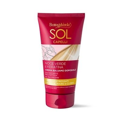 Sol Capelli - Nuez verde y Queratina - Crema bálsamo aftersun - desenredante protectora - con aceite de Nuez verde y Queratina - con filtros UVA/UVB -