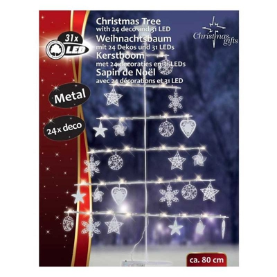 Sagoma Ad Albero Di Natale 31Led Alto 80Cm Con Decorazioni Per Esterno Interno