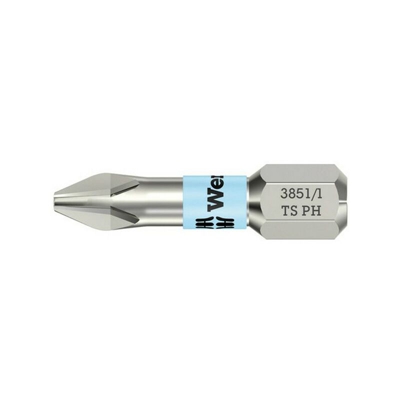 Wera - Phillips Vite Punta In Acciaio Inox Da 1/4 '' Ph Con La Zona Torsione, Lunga 25 Mm, Dimensioni: Ph 1, Lunghezza Totale 25 Millimetri