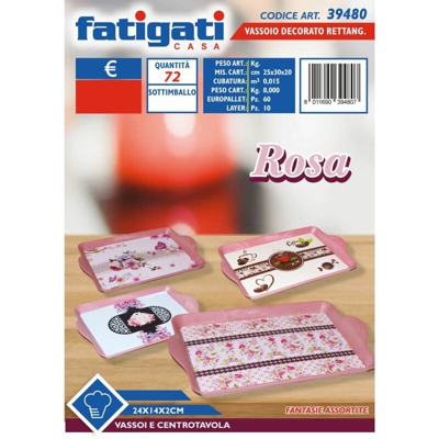 Vassoio Decorato Rett.Re Cm.24X14 Rosa