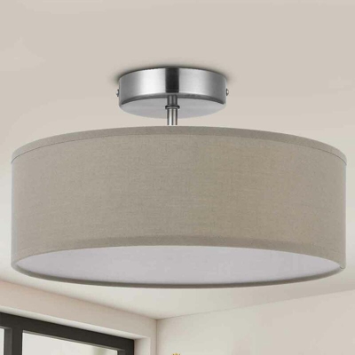 Lampadario Plafoniera 40cm Tessuto e Acciaio 3 Luci E14 Design Moderno Tortora