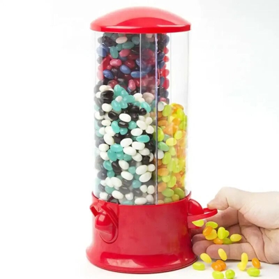 Bakaji - Dispenser Caramelle 3 Scomparti Distributore Dolci Frutta Secca Girevole Rosso