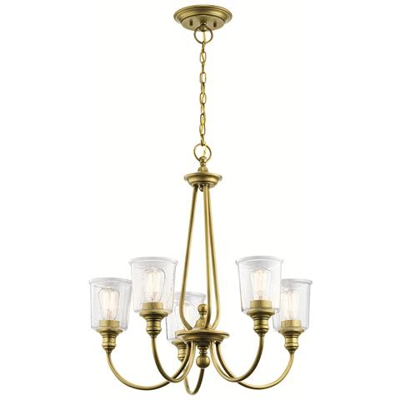 Lampadario A 5 Luci, Ottone Naturale, Attacco E27