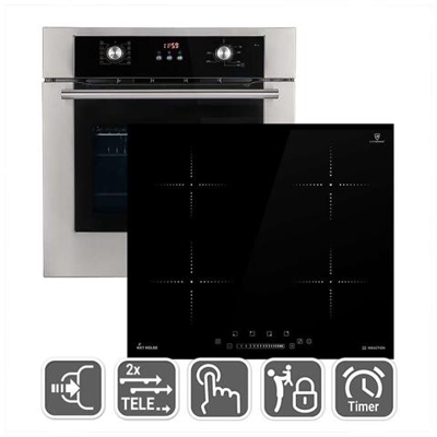 Forno Elettrico da Incasso BO8810SS Capacità 70 L Multifunzione Ventilato Colore Nero + Piano Cottura KF5900IND Induzione 4 Zone