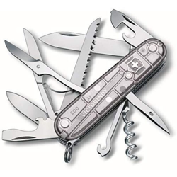 Coltello svizzero Victorinox Huntsman, con forbici e sega per legno, 15 funzioni, per il campeggio, colore argento trasparente características