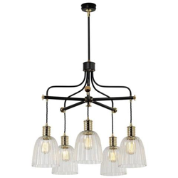 Lampadario A 5 Luci Nero, Finitura Ottone Lucido, Attacco E27 en oferta