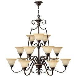 Lampadario A 15 Luci Bronzo Antico, Con Paralumi In Vetro precio