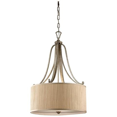 Pendente Cilindrico 3 Luci Da Soffitto Argento Sabbia Con Paralume, Attacco E27