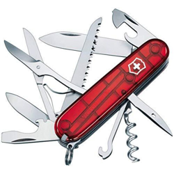 Coltello svizzero Victorinox Huntsman, con forbici e sega per legno, 15 funzioni, per il campeggio, colore rosso trasparente precio