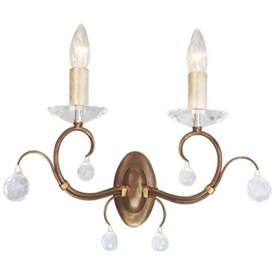 Applique Da Parete A Candela A 2 Luci Per Interni Bronzo Patinato, Attacco E14