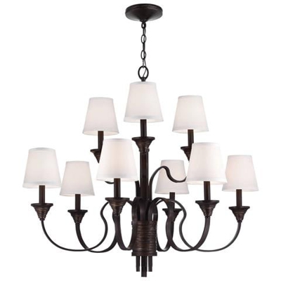 Lampadario A Bracci Multipli A 9 Luci In Ottone Anticato, Finitura Bronzo, Attacco E14