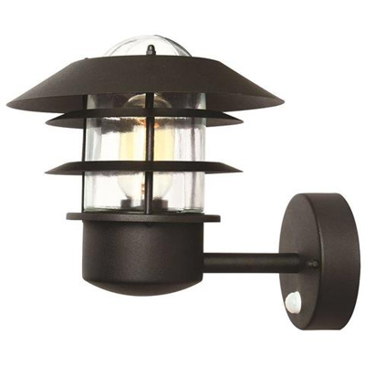 Lanterna Da Parete Per Esterni A 1 Luce Nera Con Sensore Di Movimento Pir Ip44, E27