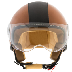 Eglemtek Helmets Casco Demi Jet in Pelle Black & Brown - M en oferta