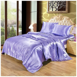 Set Di Biancheria Da Letto Di Seta Di Lusso 4 Pezzi Set Da Letto Matrimoniale In Raso Con Letto King Size Trapunta Trapunta Copripiumino Lenzuola Con Federe E Lenzuolo - Viola / Lenzuolo Piatto / Letto 1,3 M 4 Pezzi [ viola / Lenzuolo Piatto / 1,8 M en oferta