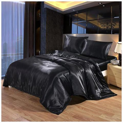 Set Di Biancheria Da Letto Di Seta Di Lusso 4 Pezzi Set Da Letto Matrimoniale In Raso Con Letto King Size Trapunta Trapunta Copripiumino Lenzuola Con Federe E Lenzuolo - Viola / Lenzuolo Piatto / Letto 1,3 M 4 Pezzi [ nero / Lenzuolo Con Angoli / Letto características