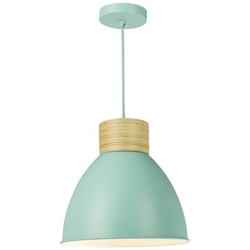 Ciondolo Cupola Verde Chiaro E Legno Naturale, 1x E27 en oferta