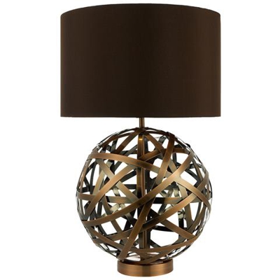 Lampada Da Tavolo Intrecciata A Sfera In Rame Antico Con Paralume Foderato Coordinato.