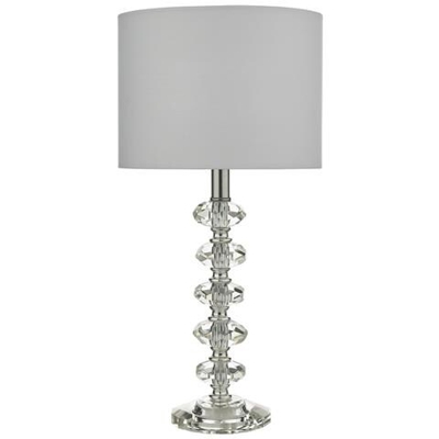 Lampada Da Tavolo In Cristallo E Cromo Lucido Con Paralume Rotondo A Tamburo