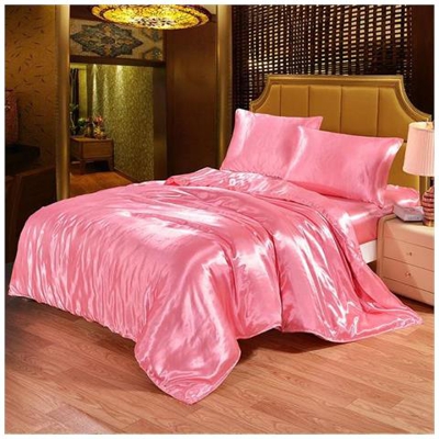 Set Di Biancheria Da Letto Di Seta Di Lusso 4 Pezzi Set Da Letto Matrimoniale In Raso Con Letto King Size Trapunta Trapunta Copripiumino Lenzuola Con Federe E Lenzuolo - Viola / Lenzuolo Piatto / Letto 1,3 M 4 Pezzi [ rosa / Lenzuolo Con Angoli / Letto