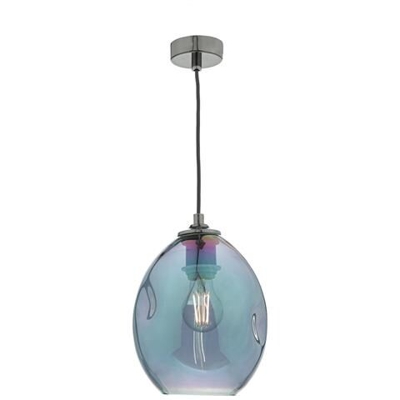 Lampada A Sospensione A Cupola In Vetro Nero E Iridato, 1x Attacco E27