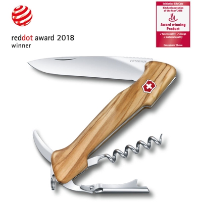 Coltello svizzero Victorinox Wine Master, 6 funzioni, con leva di stappatura e custodia in pelle, per l'intenditore di vino, legno d'oliva