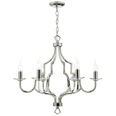 Lampada A Sospensione Nichel Lucido E Cristallo, 6x E14