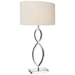 Lampada Da Tavolo A 2 Cerchi, Cromata Lucida Con Paralume Rotondo Color Crema precio