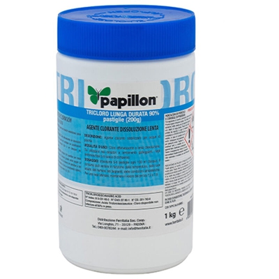 Papillon pastiglie 20 grammi cloro lento al 90%, confezione da 1 kg