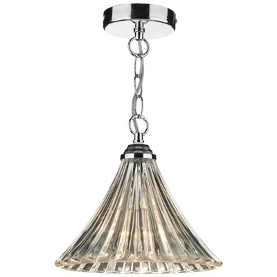 Lampada A Sospensione In Vetro Scanalato A Cupola Cromo Lucido, 1x E27