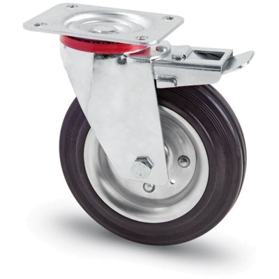 Ruota Girevole in Gomma Con Freno Anteriore per Carrelli Ø 80 mm Piastra 100x85 mm Avo