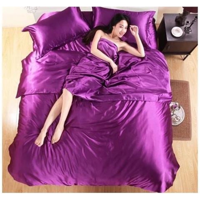 Set Di Biancheria Da Letto Per La Casa In Pura Seta Satinata Al 100% Stile Moda [ viola / King 4 Pezzi]